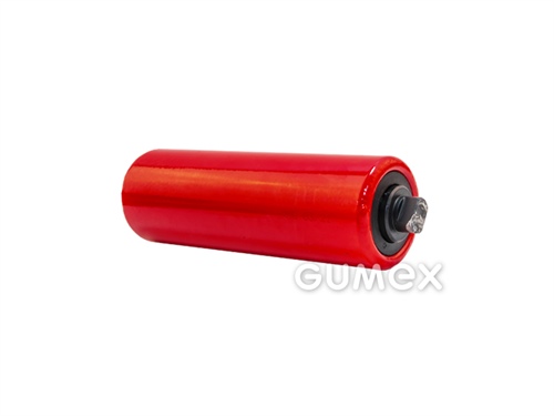 Valček dopravníka, priemer 63mm, dĺžka 200mm, hriadeľ o priemere 20mm, dĺžka hriadeľa 228mm, oba konce 14mm, oceľ, červený